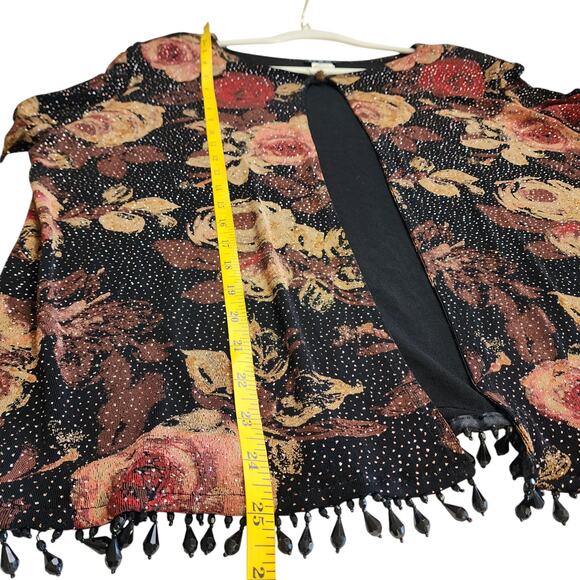 MSK Womens Vintage Cardigan Size XL Beaded Fringe Hem Floral Dark Whimsical Goth - Picture 11 of 12
